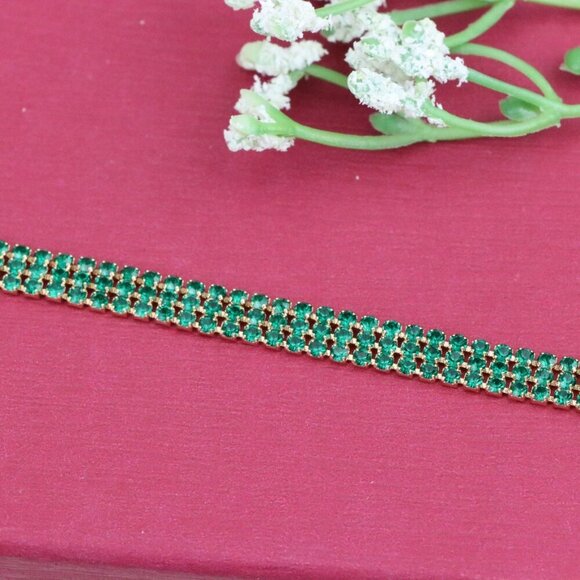 "Rose Gold Bracelet with Emerald Green Stones, Elegant Design, XPBL1015 - Picture 11 of 12
